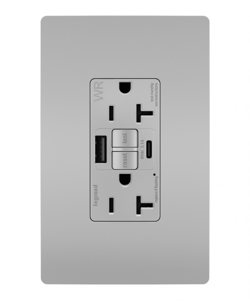 SLFTEST GFCI RECEP TRWR 20A W/USB AC GRY