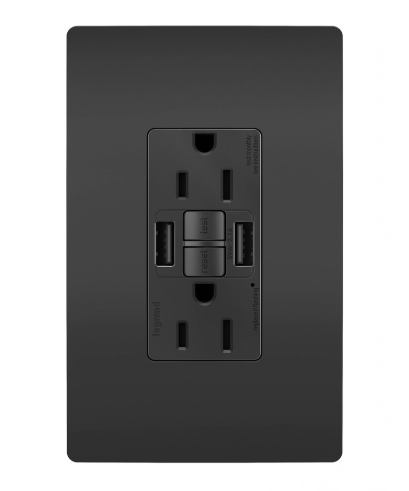 SELF-TEST GFCI RECEP TR 15A W/ USB AA BK