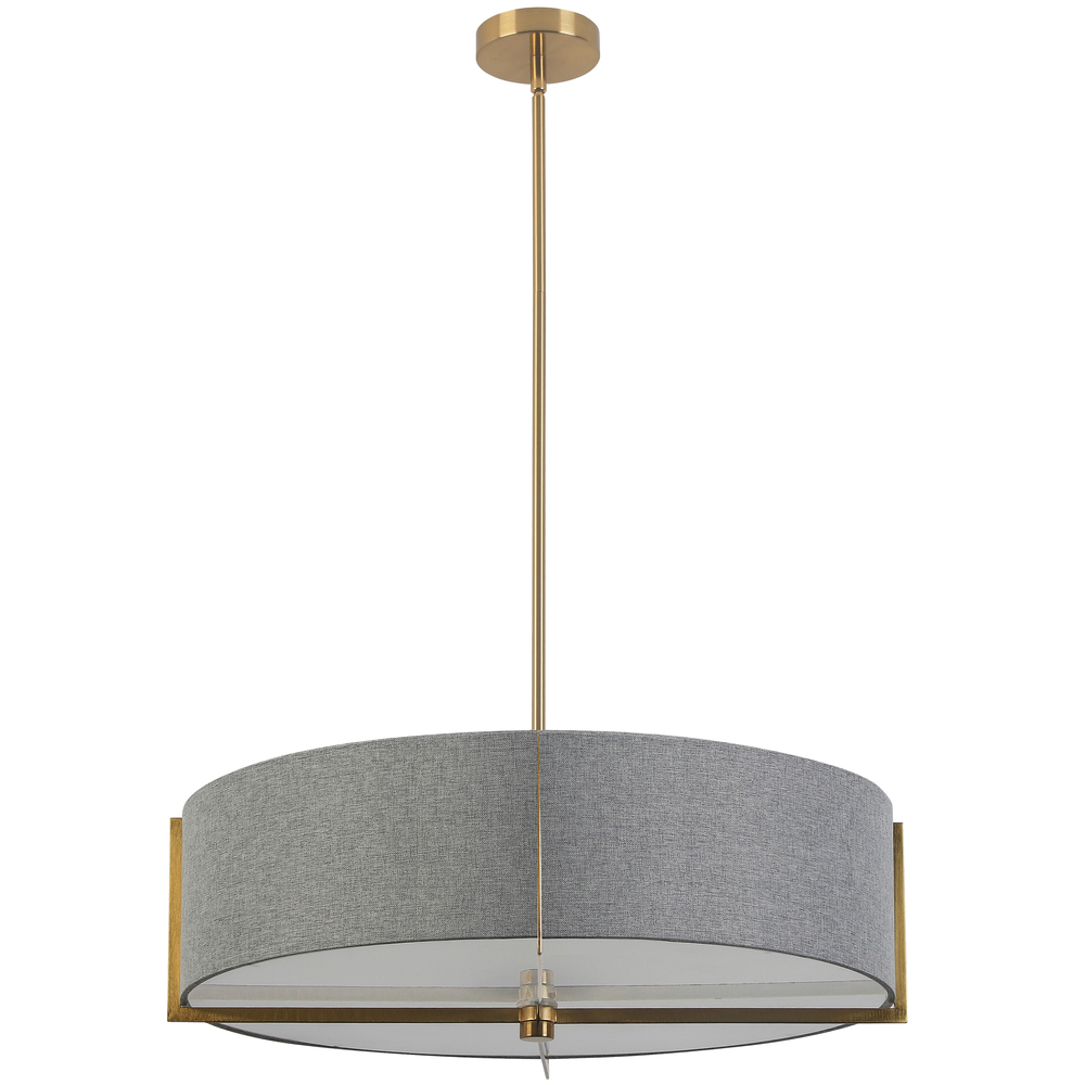 4 Light Incandescent Pendant, Aged Brass with Grey Shade