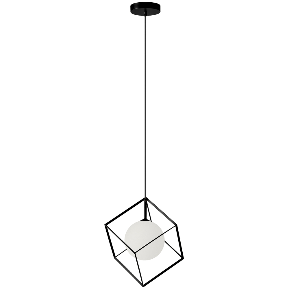 1 Light Halogen Pendant, Matte Black Finish with Opal Glass