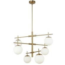 Dainolite CAE-306C-AGB - 6 Light Halogen Chandelier, Aged Brass with White Opal Glass