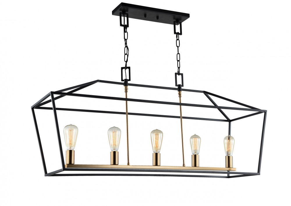Scatola Rusty Black and Aged Gold Brass Accents Chandelier