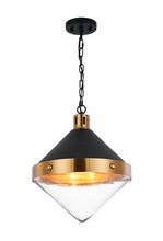 Matteo Lighting C72203AGCL - Sphericon Matte Black and Aged Gold Brass Pendant