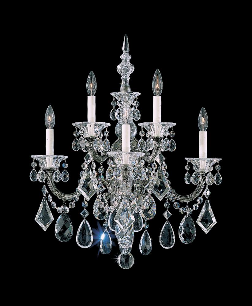 La Scala 5 Light 120V Wall Sconce in Florentine Bronze with Heritage Handcut Crystal