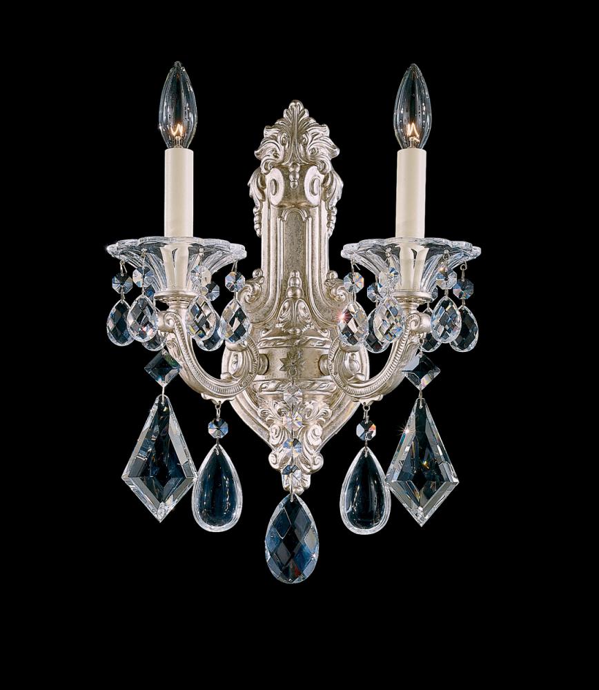 La Scala 2 Light 120V Wall Sconce in Florentine Bronze with Heritage Handcut Crystal