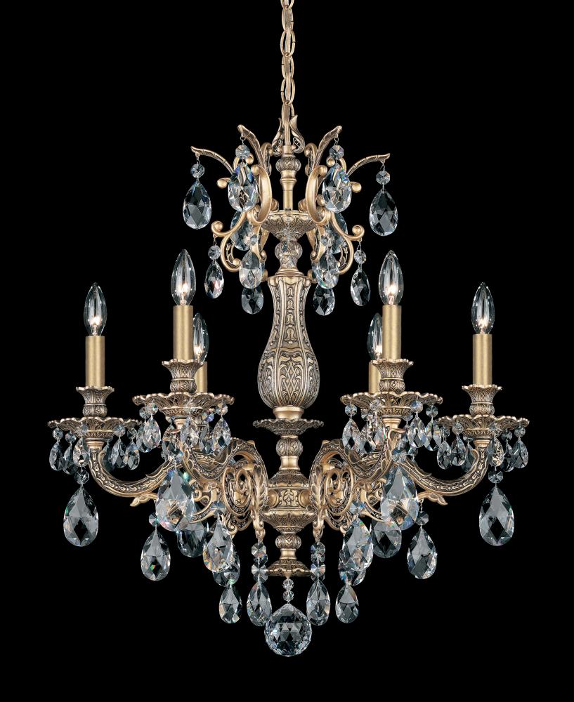 Milano 6 Light 120V Chandelier in Florentine Bronze with Heritage Handcut Crystal