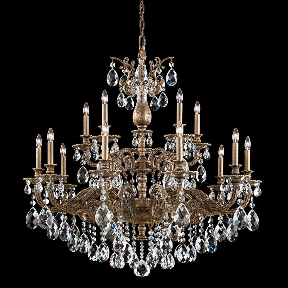 Milano 15 Light 120V Chandelier in Parchment Gold with Heritage Handcut Crystal