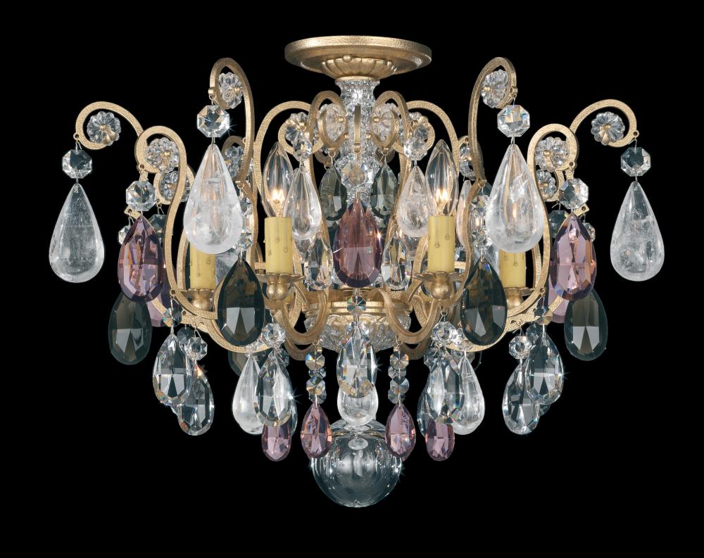 Renaissance Rock Crystal 6 Light 120V Semi-Flush Mount in Black with Amethyst & Black Diamond Quar