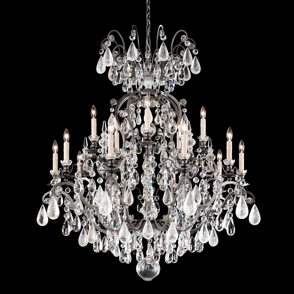 Renaissance Rock Crystal 16 Light 120V Chandelier in Black with Amethyst & Black Diamond Quartz Cr