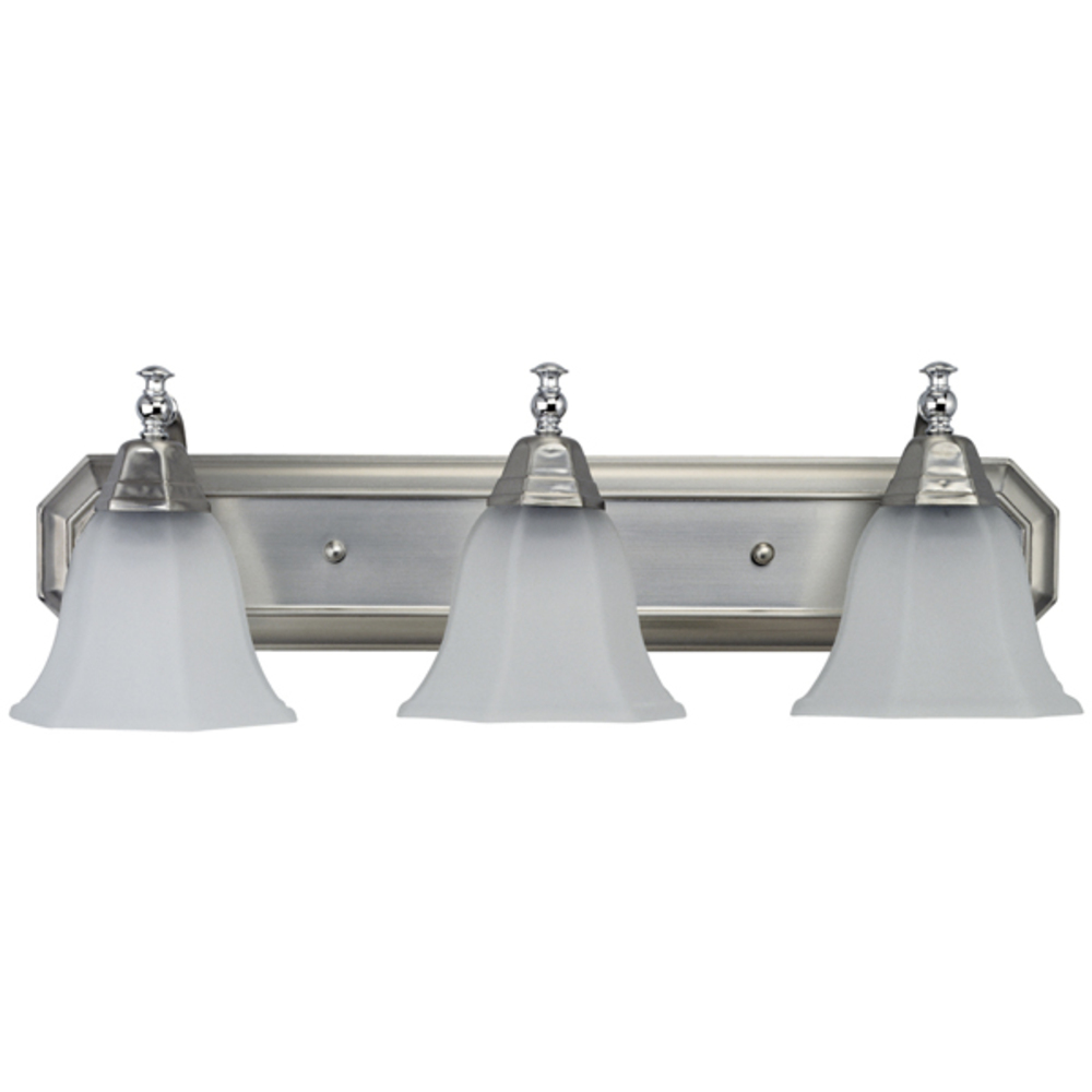 Vanity, IVL303 BPT/CH, 3 Light, Frosted Glass, 60W Type A, 24 IN W x 8 IN H x 8 IN D