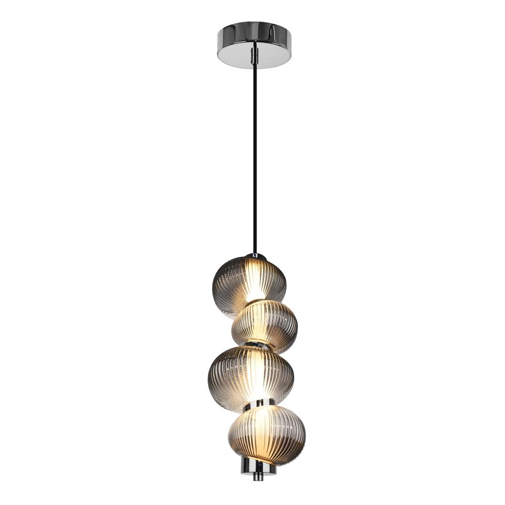 Ariel Integrated LED Pendant 17.8", Chrome with Ribbed Smoke Ombre Glassware