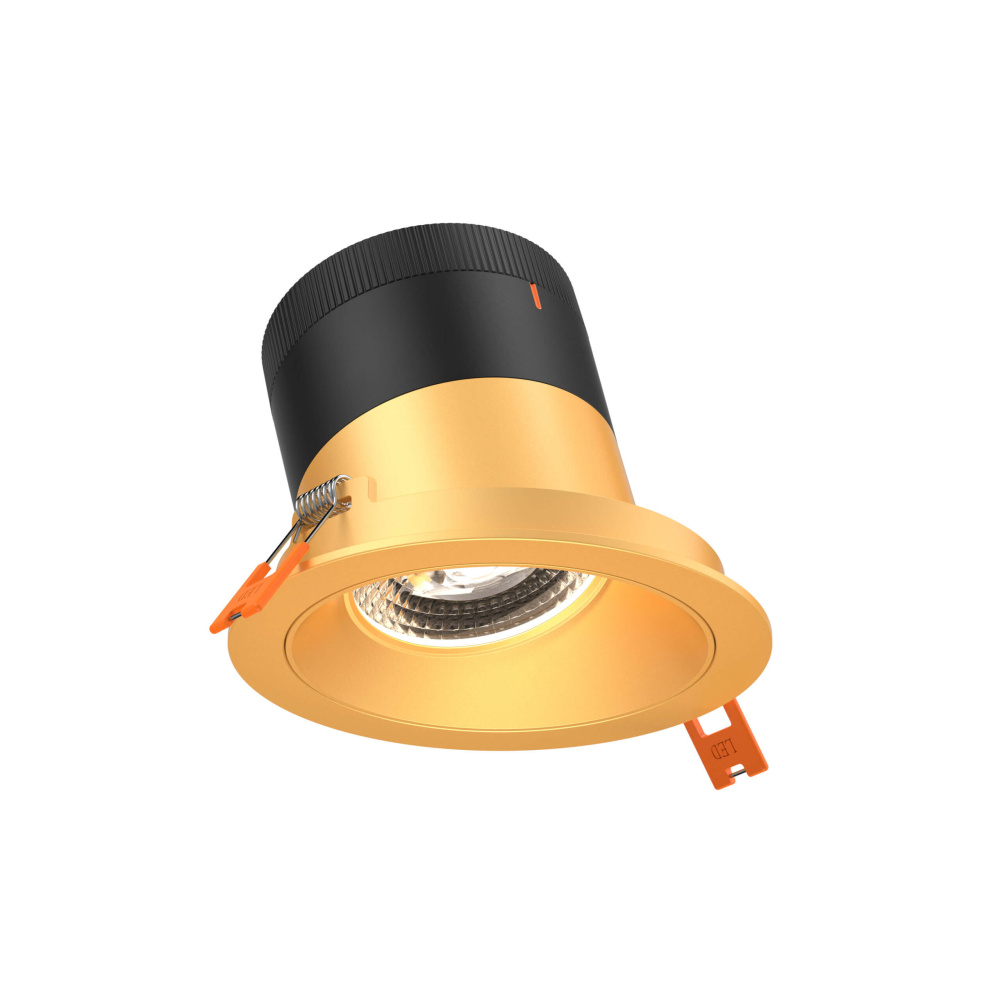 4in Modular Downlight, 5CCT, 35 degree Beam Angle, Slope Ceiling, Gold, Gold Trim