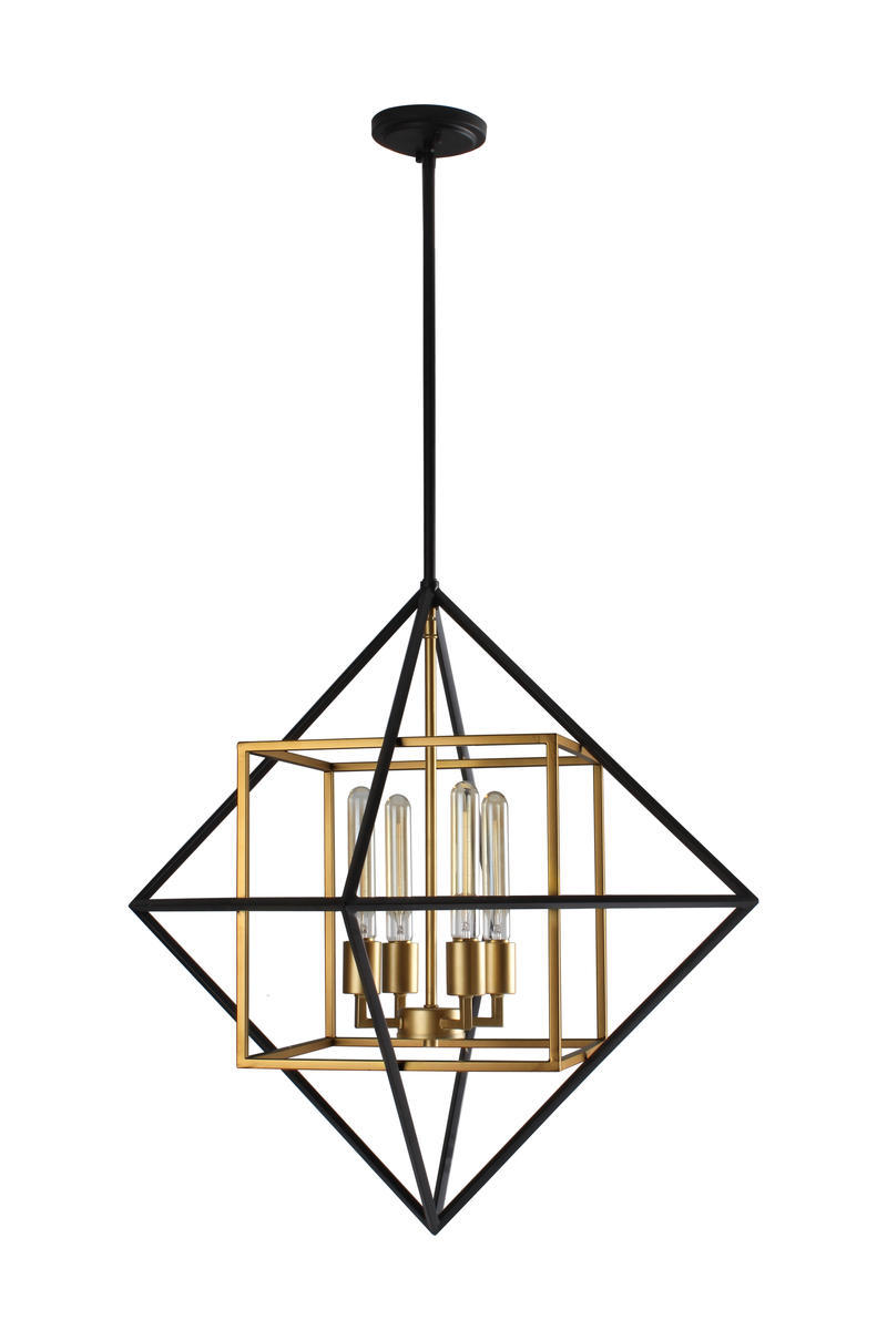4 LT Open Frame Geometric Pendant w/ an  Antique Gold & Black Finish
