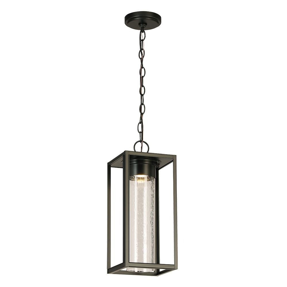 1 LT Integrated LED Outdoor Pendant w/ Black Finish & Clear Seeded Glass Shade