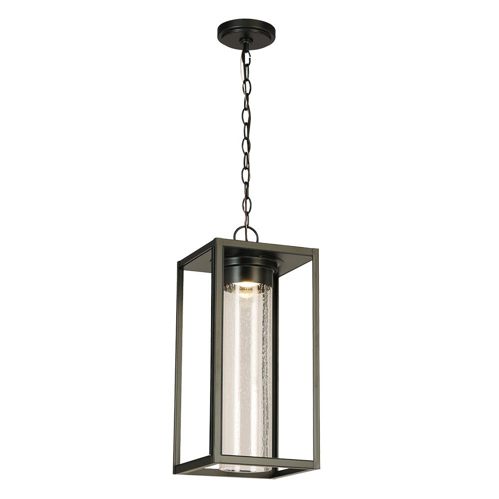 1 LT Integrated LED Outdoor Pendant w/ Black Finish & Clear Seeded Glass Shade