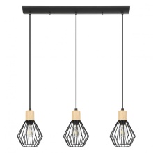 Eglo Canada 43378A - 3 LT Linear Pendant w/ Black Finish & Open Frame Black Shades w/ Wood Accents