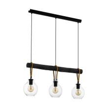 Eglo Canada 43618A - 3 LT Linear Pendant w/ Black Finish , Brown Roping & Clear Glass Shade
