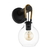 Eglo Canada 43619A - 1 LT Wall Sconce w/ Black Finish, Brown Roping & Clear Glass Shade