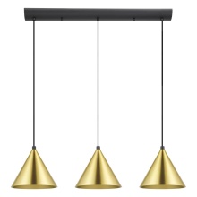 Eglo Canada 99592A - 3 LT Linear Pendant w/ Black Finish & Brushed Brass Metal Shades